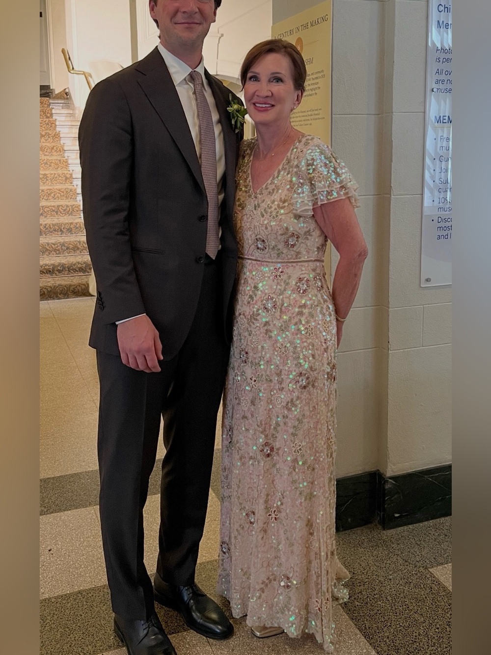Mac Duggal Rose Gold Beaded Sequin Maxi Dress